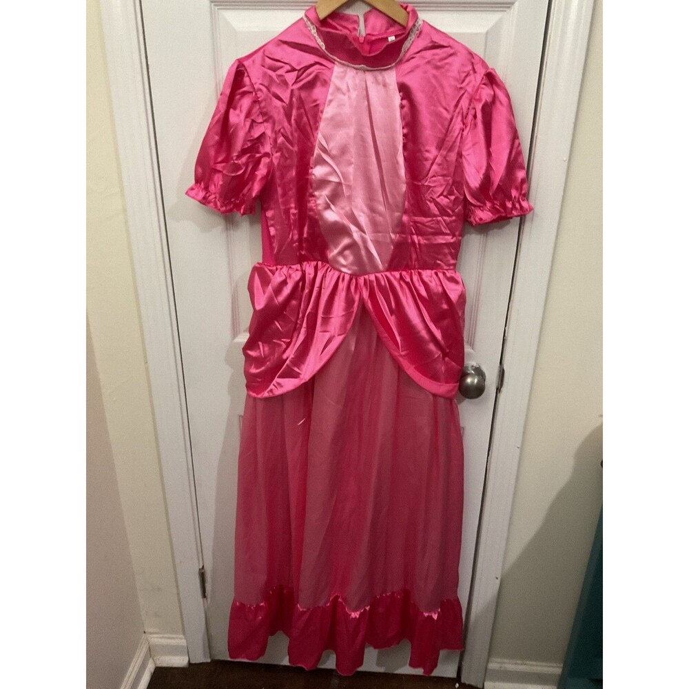 Adult Party Princess Peach Pink Dress/ Crown Uniform Halloween Cosplay XL